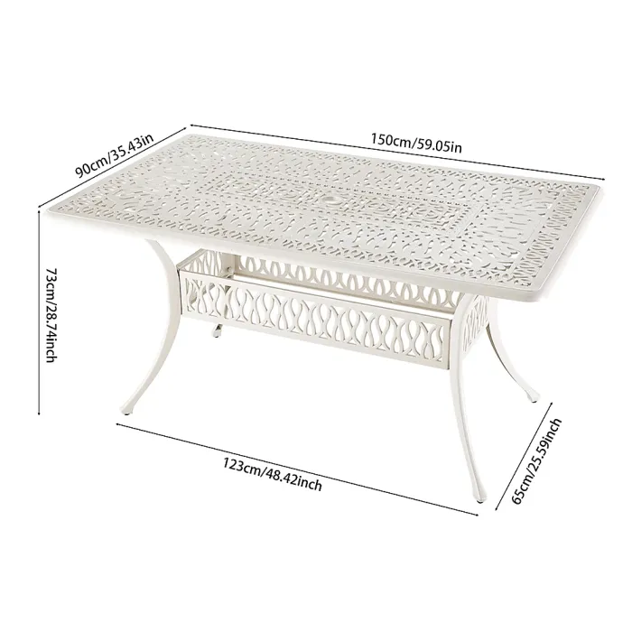 6 Seater Retro Cast Aluminum Garden Bistro Table and Chairs Set with Cushions 150 cm