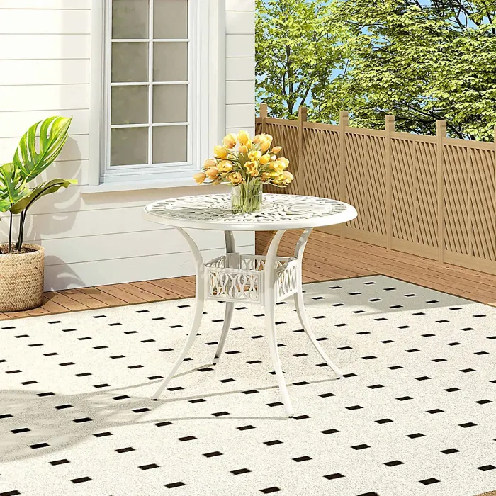 Set of 3 White Retro Cast Aluminum Garden Bistro Furniture Set Round Table and Chair Set with Cushions