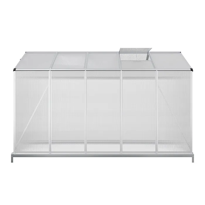 Polycarbonate Greenhouse Aluminium Frame Walk In Garden Green House with Base Foundation Silver 10x6 ft