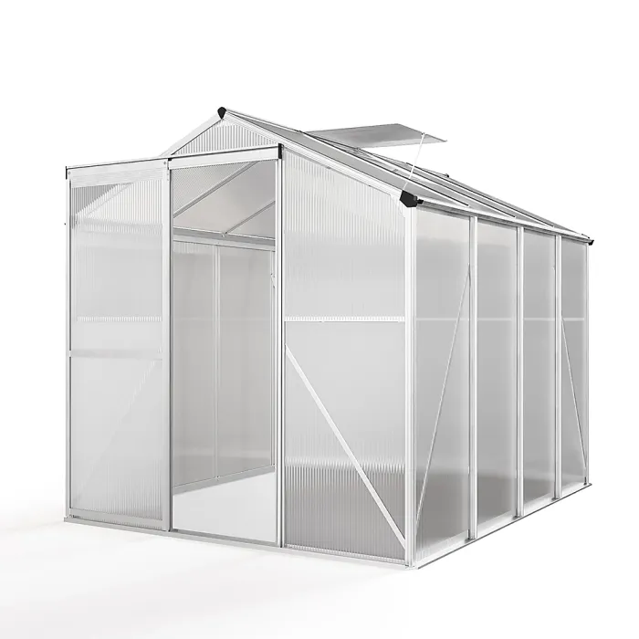 Polycarbonate Greenhouse Aluminium Frame Walk In Garden Green House,Silver 8x6 ft