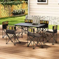 7 Piece Folding 6 Seater Camping Picnic Set Outdoor Table and Chairs Set Portable with Carrying Bag