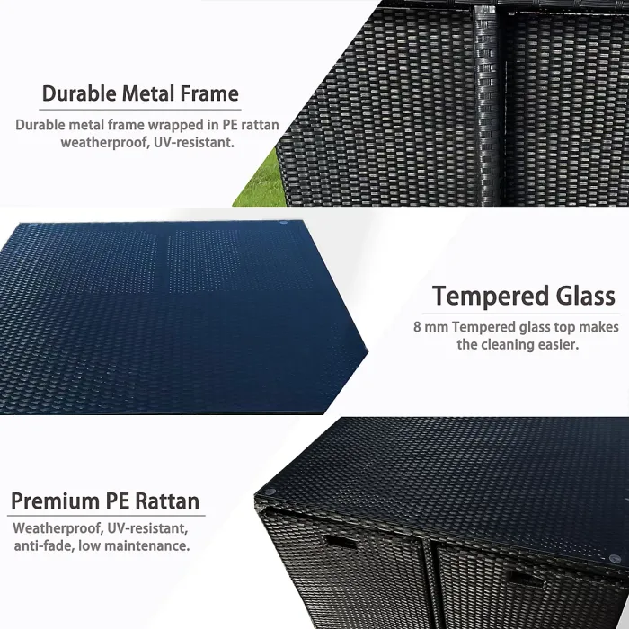 9 Pieces Garden Patio Furniture Set, Outdoor Rattan Dining Table Set Weatherproof Rattan Furniture with Waterproof Cover - Black