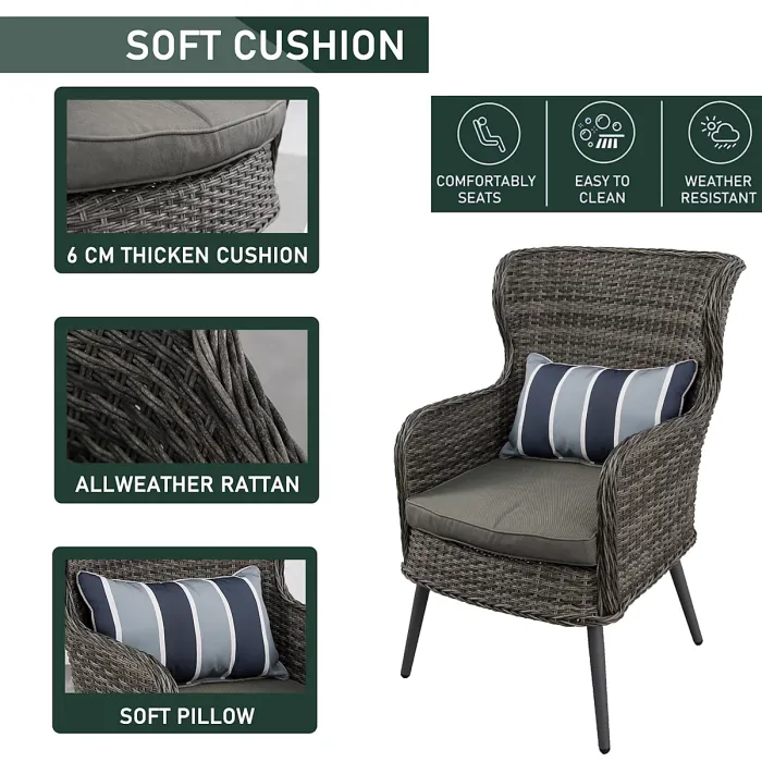 5 PCS Luxury Rattan Dining Set, Outdoor Patio Dining Set Round Table Chairs Set with Soft Cushion - Gray Table