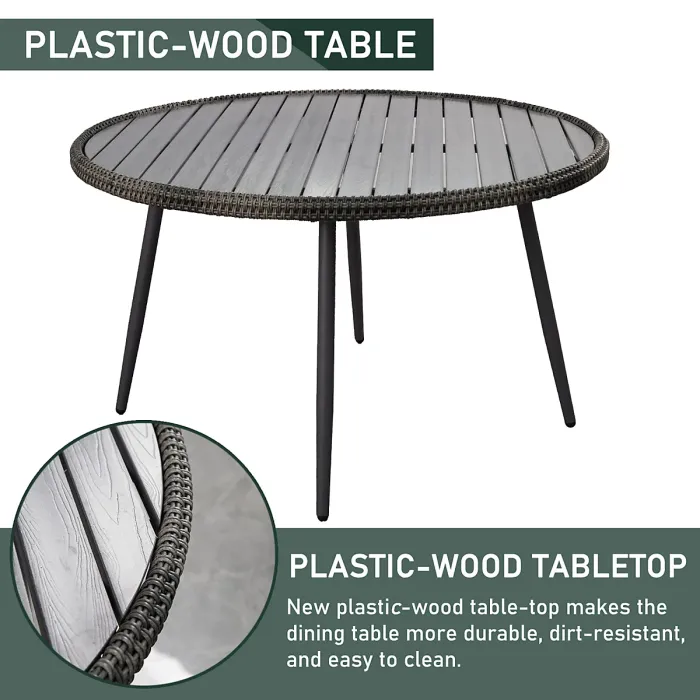 5 PCS Luxury Rattan Dining Set, Outdoor Patio Dining Set Round Table Chairs Set with Soft Cushion - Gray Table