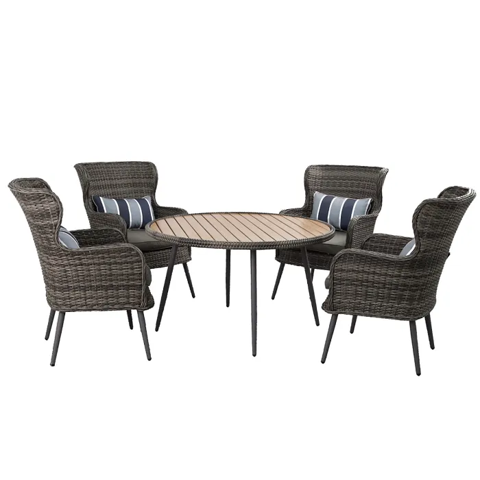 5 PCS Luxury Rattan Dining Set, Outdoor Patio Dining Set Round Table Chairs Set with Soft Cushion - Natural Table