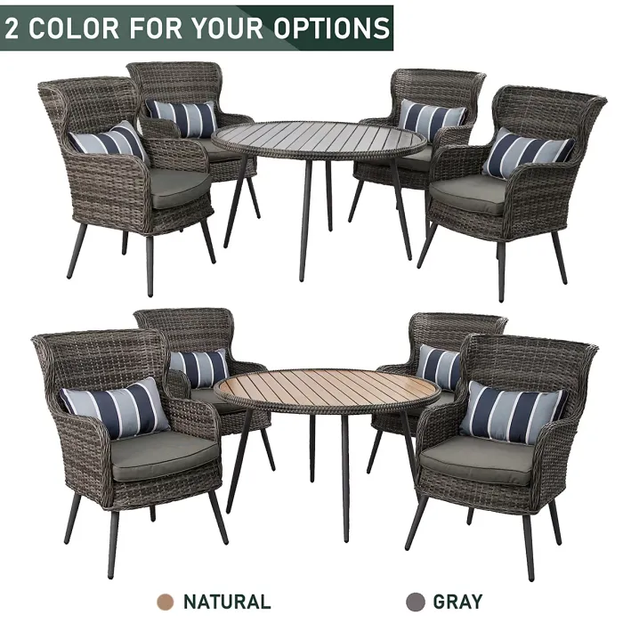 5 PCS Luxury Rattan Dining Set, Outdoor Patio Dining Set Round Table Chairs Set with Soft Cushion - Natural Table