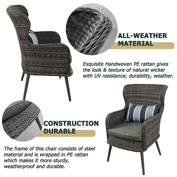 5 PCS Luxury Rattan Dining Set, Outdoor Patio Dining Set Round Table Chairs Set with Soft Cushion - Natural Table