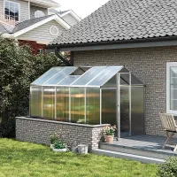 Outdoor Polycarbonate Walk in Greenhouse with Ventilated Window, Sliver, 10x6ft