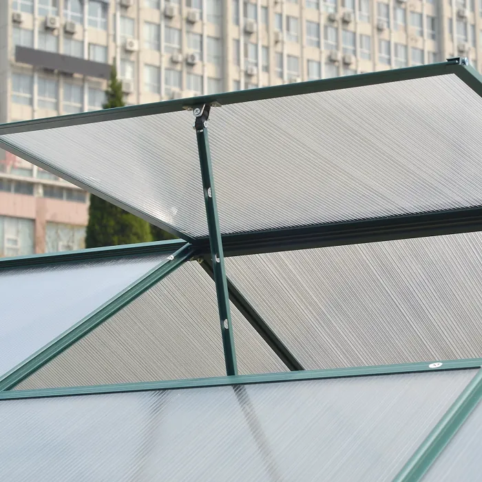 10 x 6 ft Aluminium Frame Walk In Outdoor Garden Polycarbonate Greenhouse with 2 Window Openings and Base, Green