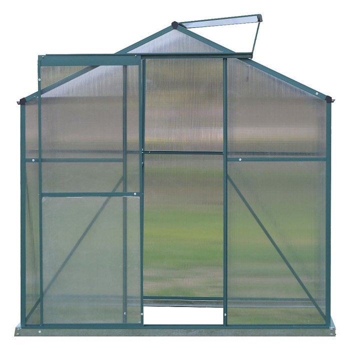 183cm H Green Outdoor Garden Polycarbonate Greenhouse with Sliding Door and Apex Roof Vent, 6x4ft