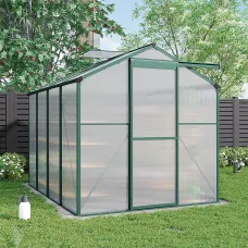 183cm H Outdoor Garden Polycarbonate Walk In Greenhouse with Apex Roof Vent and Sliding Door,8x6ft