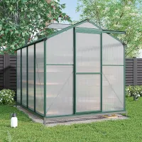 195cm H Outdoor Garden Polycarbonate Walk In Greenhouse with Sliding Door and Base Foundation, 8x6ft