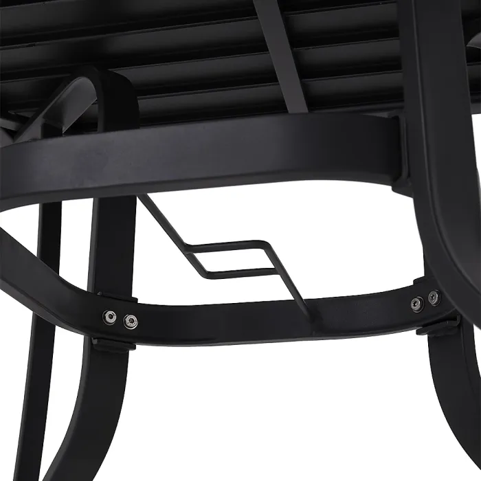 Garden Metal Slatted Coffee Table Square Black Outdoor Table with Four Foldable Grey Chairs