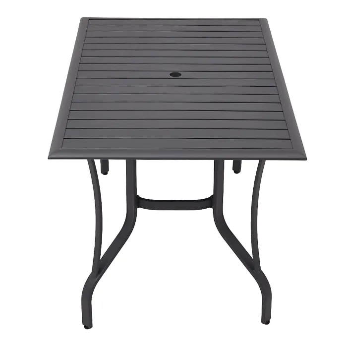 120cm L Garden Metal Slatted Coffee Table with Four Foldable Chairs Outdoor Rectangle Table in Black