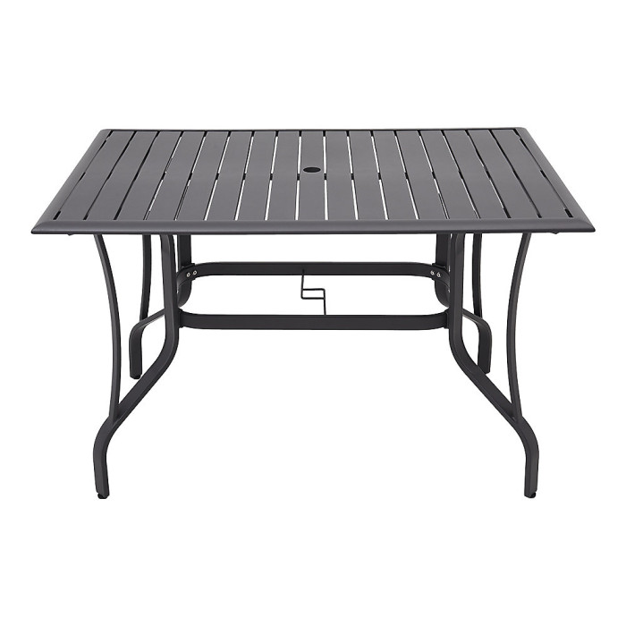 120cm L Garden Metal Slatted Coffee Table with Four Foldable Chairs Outdoor Rectangle Table in Black