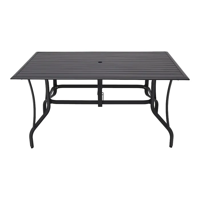 150cm L Garden Metal Slatted Coffee Table with Four Foldable Chairs Rectangle Table in Black