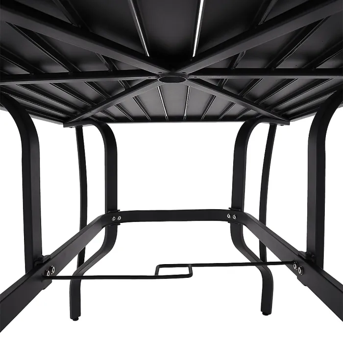 150cm L Garden Metal Slatted Coffee Table with Four Foldable Chairs Rectangle Table in Black