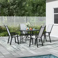 5-Piece Black Outdoor Tempered Glass Round Table and Folding Chairs Garden Furniture Set Dining Set for Patio Lounge Balcony