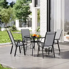 5 Piece Outdoor Black Garden Furniture Set Dining Set Glass Umbrella Table Folding Chair for Garden Patio Lounge Balcony 105cm
