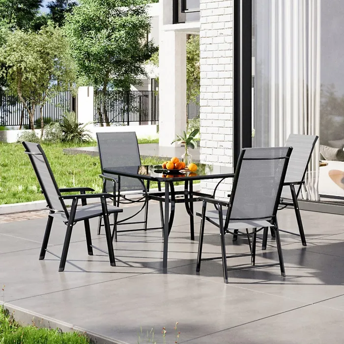 5 Piece Outdoor Furniture Set Dining Set Square Glass Garden Umbrella Table and Folding Chairs for Garden Patio Lounge Balcony