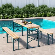 Set of 3 Outdoor Garden Furniture Set Dining Set Foldable Table Benches Set for Garden Patio Lounge Balcony