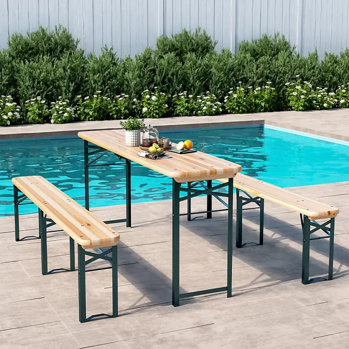 Set of 3 Outdoor Garden Furniture Set Dining Set Foldable Table Benches Set for Garden Patio Lounge Balcony