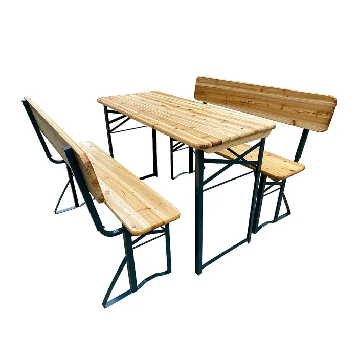 Set of 3 Outdoor Chair and Foldable Table Benches Set Garden Bistro Set Dining Room Set Brown