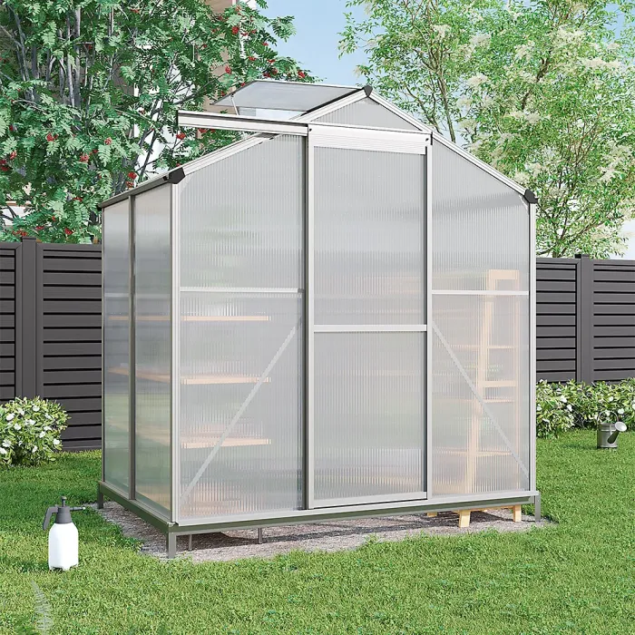 Silver Garden Plants Grow House with Aluminium Frame Large Walk-In Green House with Door and Window Silver 6x4 ft