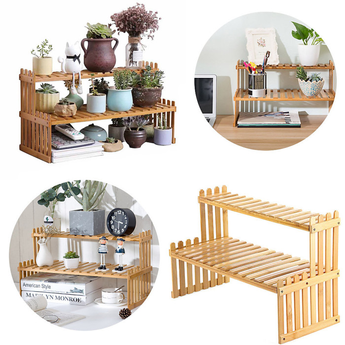 Outdoor 2 Steps Garden Wood Plant Display Stand