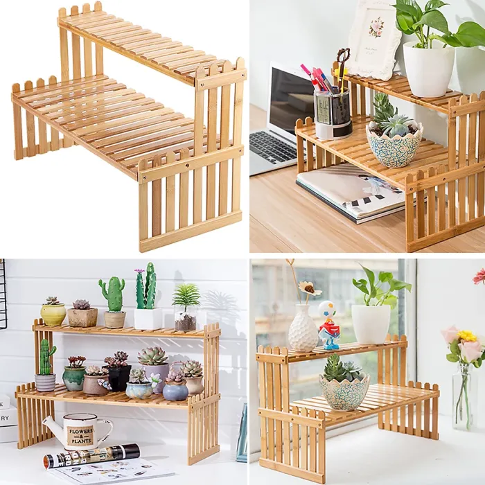 Outdoor 2 Steps Garden Wood Plant Display Stand