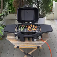 Black Outdoor Portable BBQ Gas Grill Large Food Cooking Grilling with Side Tables
