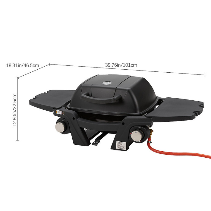 Black Outdoor Portable BBQ Gas Grill Large Food Cooking Grilling with Side Tables