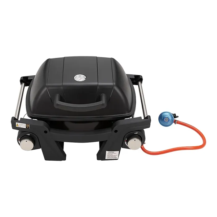 Black Outdoor Portable BBQ Gas Grill Large Food Cooking Grilling with Side Tables