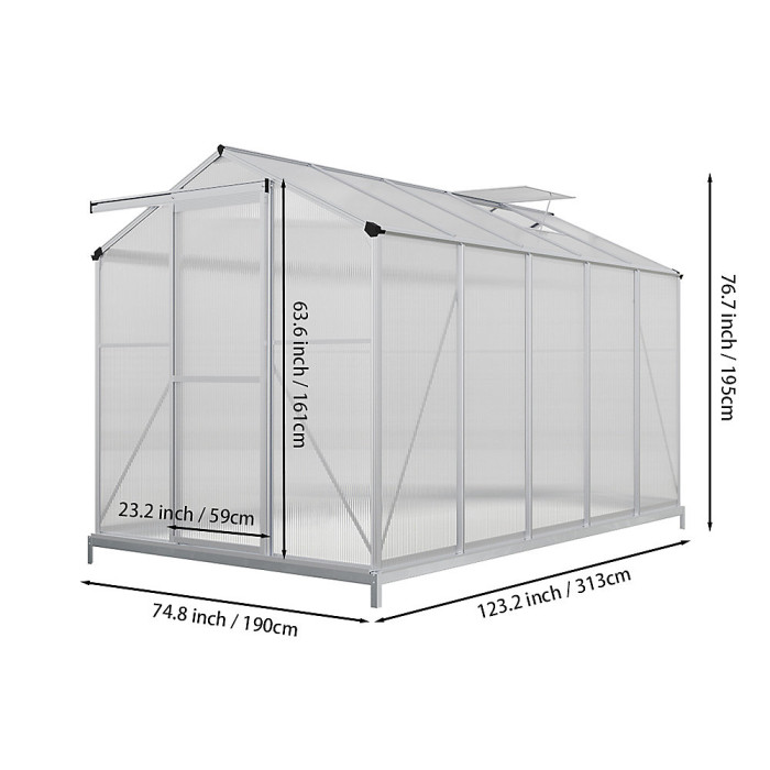 Garden Plants Grow House with Aluminium Frame Large Walk-In Green House with Door and Window 10x6ft