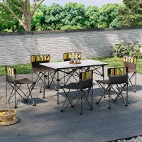 7-Piece Foldable Square Table and Six-Person Chairs Outdoor Camping Picnic Set with Portable Carrying Bag