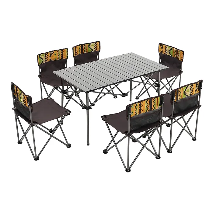 7-Piece Foldable Square Table and Six-Person Chairs Outdoor Camping Picnic Set with Portable Carrying Bag