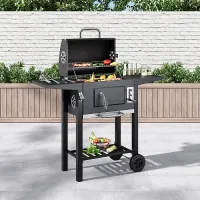 Outdoor Charcoal Black Portable BBQ Grill Garden Camping Charcoal Grill with Side Tables 96.5cm H