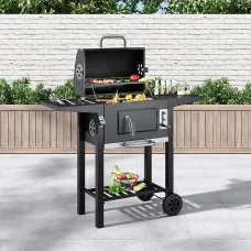 Outdoor Charcoal Black Portable BBQ Grill Garden Camping Charcoal Grill with Side Tables 96.5cm H