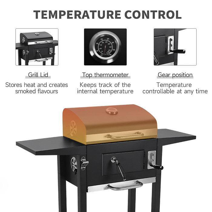 Outdoor Charcoal Black Portable BBQ Grill Garden Camping Charcoal Grill with Side Tables 96.5cm H