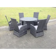 Fimous Outdoor Rattan Garden Furniture Dining Sets Reclining Chairs Dining Table And Chair Sets 6 Seater Round Table