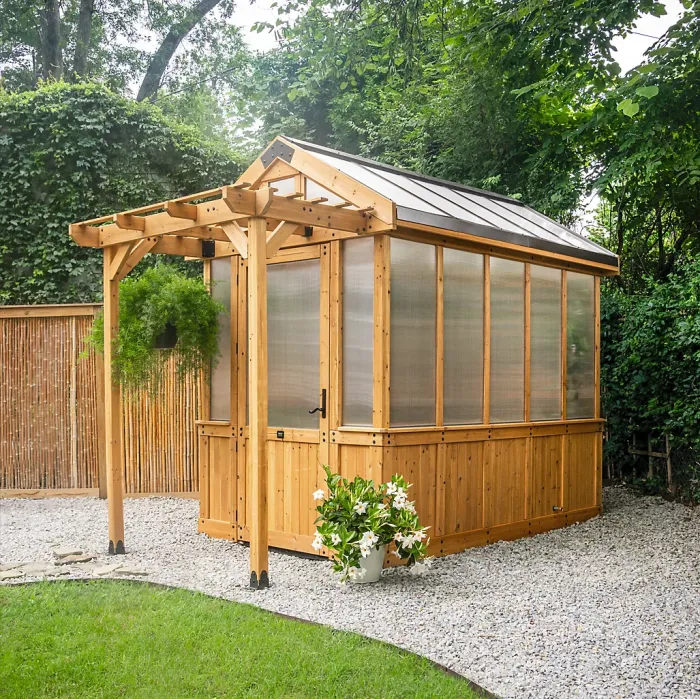 Backyard Discovery Bellerose Cedar Wood Greenhouse with Pergola Front 2.7m x 1.8m (9ft x 6ft)