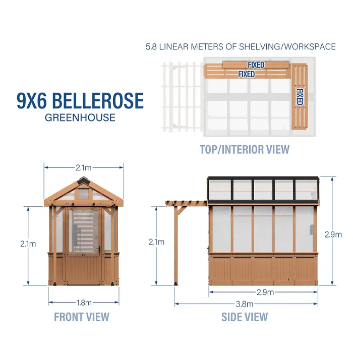 Backyard Discovery Bellerose Cedar Wood Greenhouse with Pergola Front 2.7m x 1.8m (9ft x 6ft)