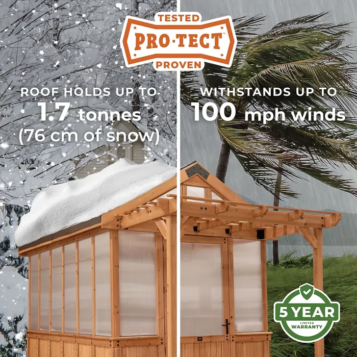 Backyard Discovery Bellerose Cedar Wood Greenhouse with Pergola Front 2.7m x 1.8m (9ft x 6ft)