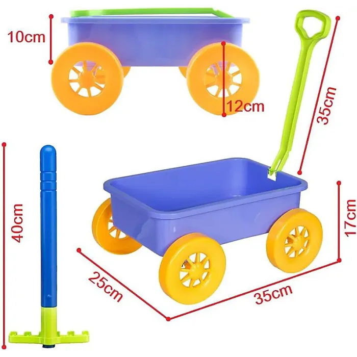 Pull along Kids Wagon Wheelbarrow and Gardening Tools Play Set Includes 10 Accessories and 4 Plant Pots