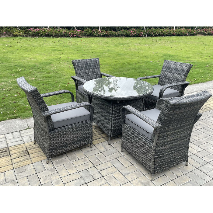 Fimous PE Rattan Garden Furniture Dining Set Table And Chair Sets Wicker Patio Outdoor 4 Chairs Plus Round Table