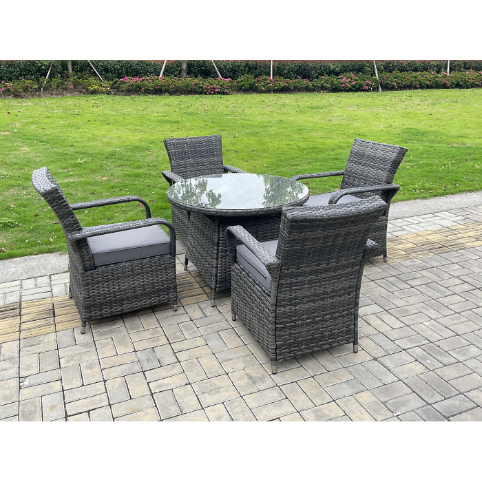 Fimous PE Rattan Garden Furniture Dining Set Table And Chair Sets Wicker Patio Outdoor 4 Chairs Plus Round Table