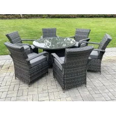 Fimous Rattan Garden Furniture Dining Set Table And Chair Sets Pe Wicker Patio Outdoor 6 Chairs Plus Big Round Table