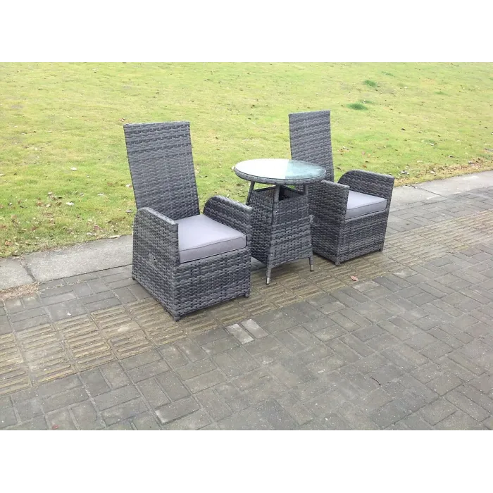 Fimous Outdoor PE Wicker Rattan Garden Furniture Reclining Chair And Table Sets Dining Sets 2 Seater Bistro Set