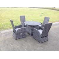 Fimous Dark Grey Outdoor Wicker Rattan Garden Furniture Reclining Chair And Table Dining Sets 4 Seater Round Table for Balcony