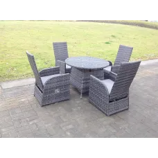 Fimous Dark Grey Outdoor Wicker Rattan Garden Furniture Reclining Chair And Table Dining Sets 4 Seater Round Table for Balcony
